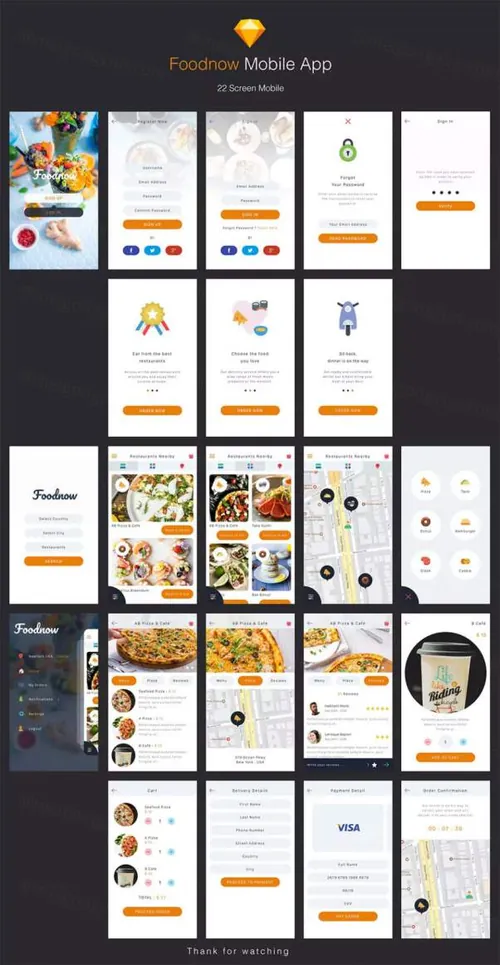简易好用的美食类订餐APP UI KITS下载[Sketch]