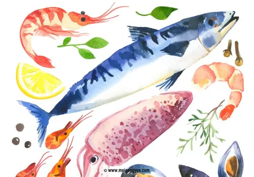 海鲜卡通矢量元素Seafood cartoon