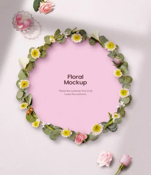 春天春季花朵花环花花卉场景装饰样机PSD海报模板