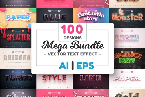 高质量情人节万圣节金属恐怖彩虹字体效果EPS矢量模板大合集