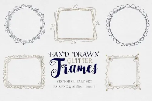 手绘框架爱插图素材Sketched Vector Glitter Frames