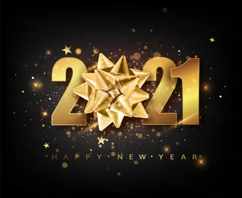 2021新年金色立体主题字元旦贺卡节日活动展板EPS矢量海报素材 Happy New Year