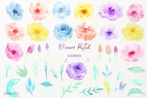 梦幻水粉水彩花卉插画系列 Watercolor Collec