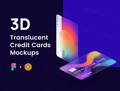 高质量3D毛玻璃半透明信用卡银行卡展示样机模板 3D Translucent Credit Cards Mockups