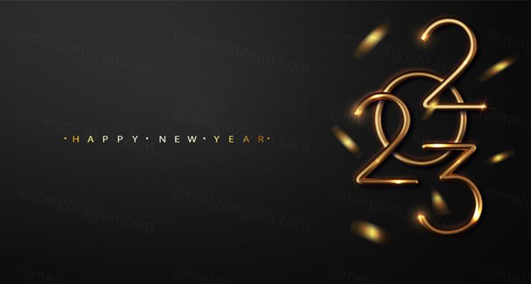 2023年黄金新年快乐数字跨年海报EPS矢量横幅Banner