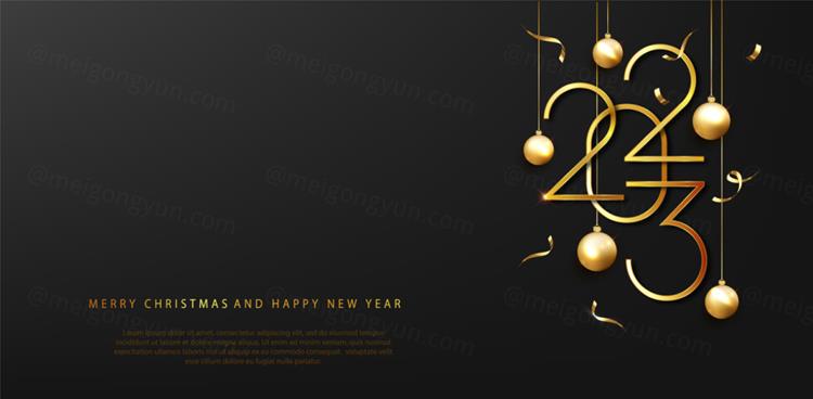 2023年黄金新年快乐数字跨年海报EPS矢量横幅Banner