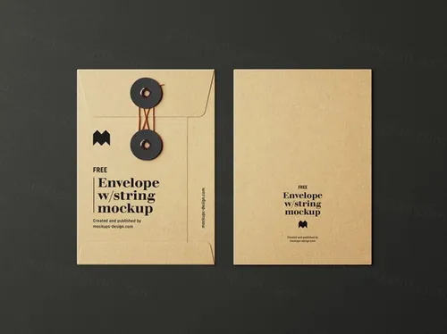 牛皮纸袋文件袋C6信封品牌设计样机PSD模板 Envelope with string mockup