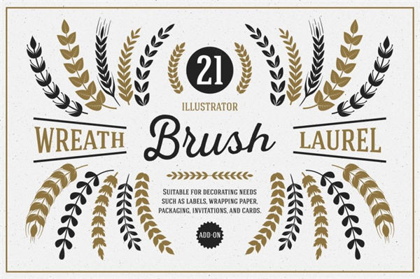麦穗桂枝Illustrator笔刷装饰素材 Wreath  Laure