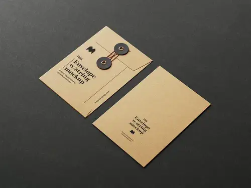 牛皮纸袋文件袋C6信封品牌设计样机PSD模板 Envelope with string m