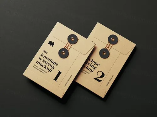 牛皮纸袋文件袋C6信封品牌设计样机PSD模板 Envelope with string mockup