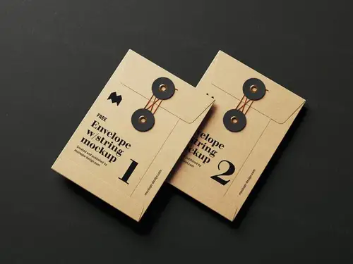 牛皮纸袋文件袋C6信封品牌设计样机PSD模板 Envelope with string m