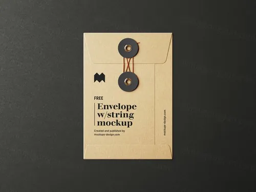 牛皮纸袋文件袋C6信封品牌设计样机PSD模板 Envelope with string mockup
