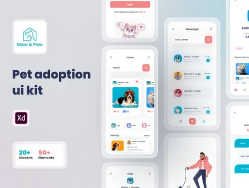 时尚简约的宠物收养寄养平台移动APP界面UI素材 Maw  Paw P