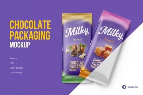 巧克力糖果食品包装设计贴图样机展示模板 Two Chocolate bar mockup