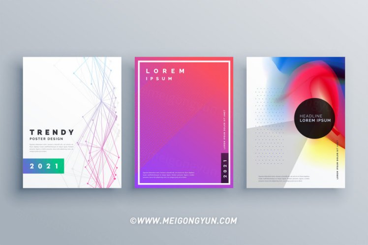线条水彩矢量背景抽象海报Minimal Brochure Set Made With Lines And Fluid Colors
