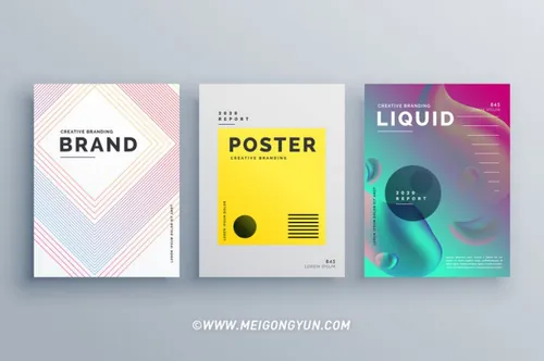 线条风格抽象矢量海报Awesome Minimal Brochure Template Design Set With Style O...