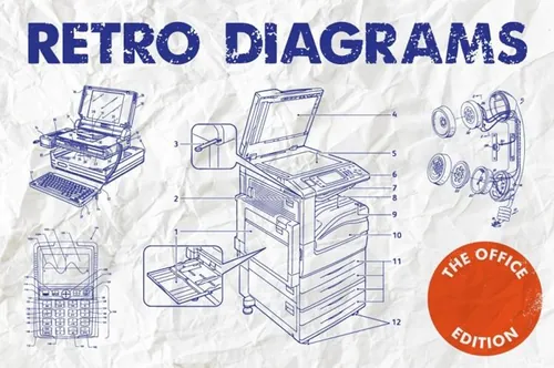 复古办公室电话传真机打字机投影仪主题矢量插画 Retro D