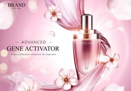 Ai矢量粉色化妆护肤品精华套装海报设计素材Cosmetic vector Poster