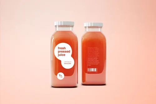 果汁/饮料玻璃瓶外观设计PSD样机模板 Glass Juice Bottle Mockup PSD