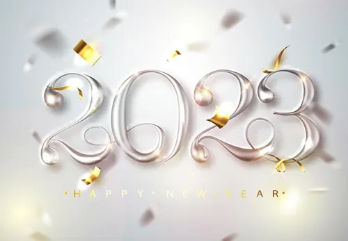 2023年新年快乐礼盒火花晶莹剔透数字跨年海报EPS矢量横幅