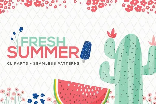 可爱插画无缝背景Fresh Summer Patterns