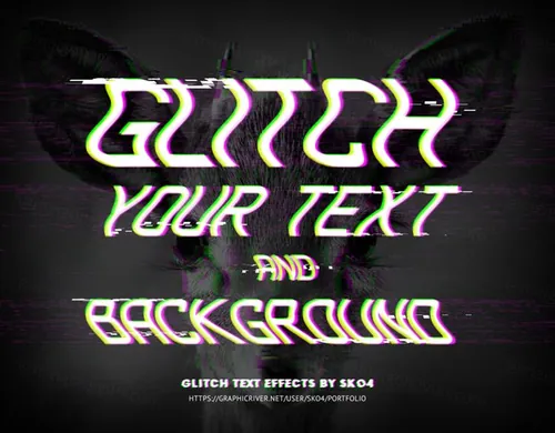 老式复古朋克RGB故障信号错位文字特效风格PSD模板 Glitch Effects