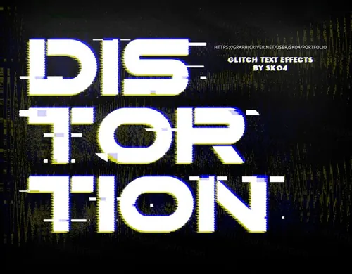 老式复古朋克RGB故障信号错位文字特效风格PSD模板 Glitch Effects