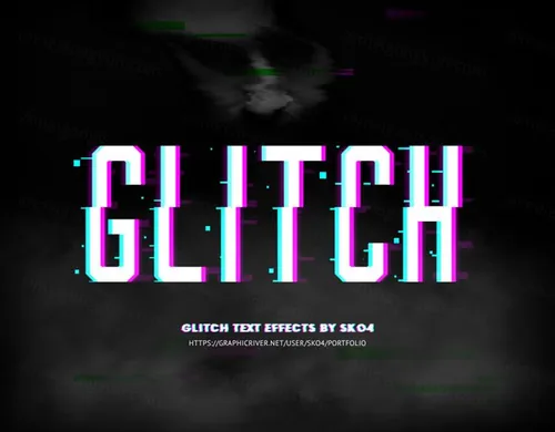老式复古朋克RGB故障信号错位文字特效风格PSD模板 Glitch Effects