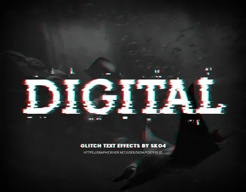 老式复古朋克RGB故障信号错位文字特效风格PSD模板 Glitch Effects