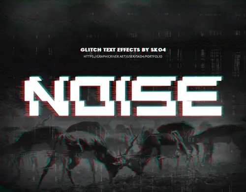 老式复古朋克RGB故障信号错位文字特效风格PSD模板 Glitch Effects