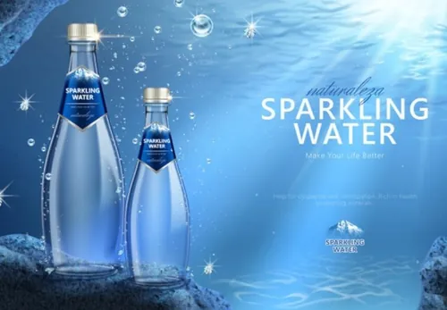 蓝色海洋矿泉水饮料水珠AI矢量海报设计素材模板Summer Drinks 04