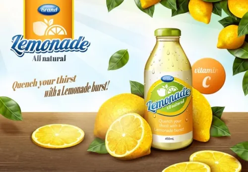 新鲜水果黄色柠檬果汁维C饮料水花飞溅AI矢量海报设计素材模板Summer Drinks 08