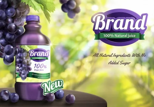 新鲜天然健康葡萄果汁饮料AI矢量海报设计素材模板Summer Drinks 09