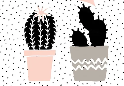 手绘仙人掌植物现代情人节贺卡模板Hand drawn cactus plants