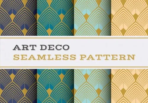 4色背景装饰艺术无缝图案矢量设计素材Art Deco seamless pattern