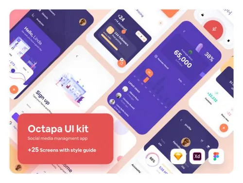 时尚前卫的移动社交平台界面UI素材 Octapa UI Kit