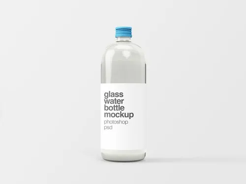 饮用水玻璃瓶外观设计图样机模板 Glass Water Bottle Mockup