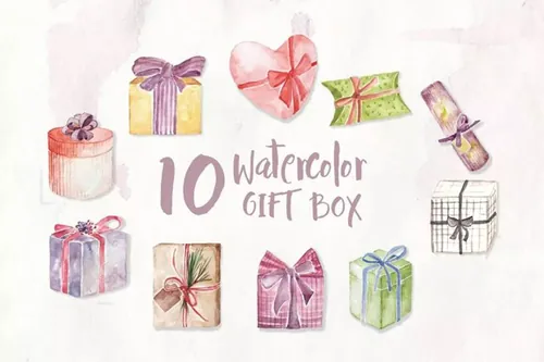 10款礼品盒装饰元素水彩 10 Watercolor Gift Box Illustration Graphics