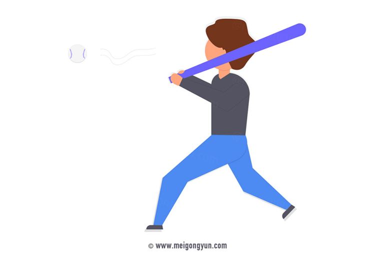 扁平化风格打棒球场景插图矢量元素Flattened vector elements