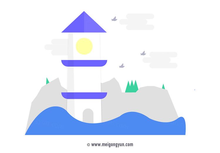 扁平化风格灯塔场景插图矢量元素Flattened vector elements