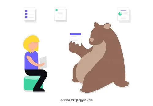 扁平化风格人与动物熊交流场景插图矢量元素Flattened vector elements