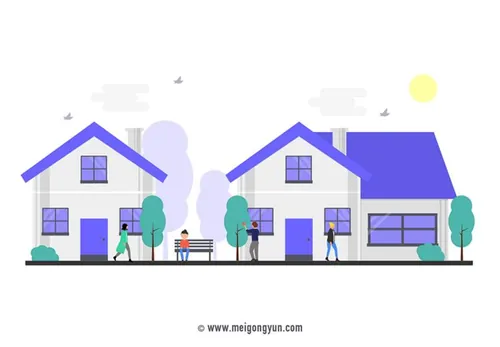 扁平化风格平凡的一天建筑场景插图矢量元素Flattened vector elements