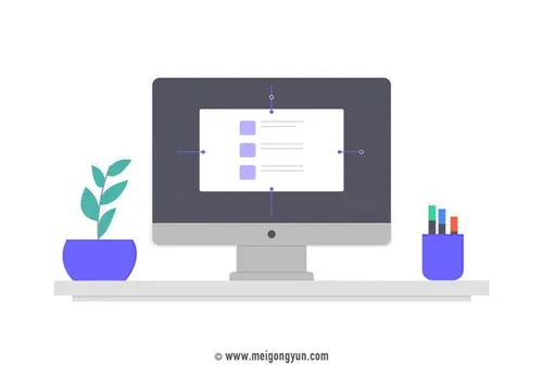 扁平化风格电脑工作台场景插图矢量元素Flattened vector elements