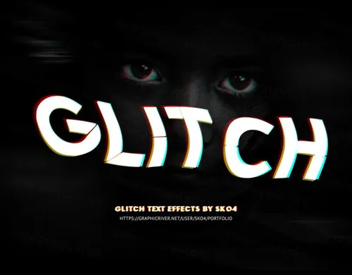 老式复古朋克RGB故障信号错位文字特效风格PSD模板 Glitch Effects