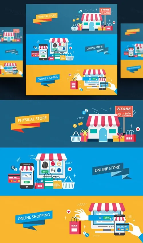 网上商店购物便利店平面设计插图矢量素材模板Shopping flat design