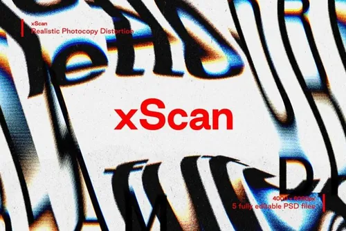 复古影印拖拽液化变形故障特效标题PS文字特效模板 xScan
