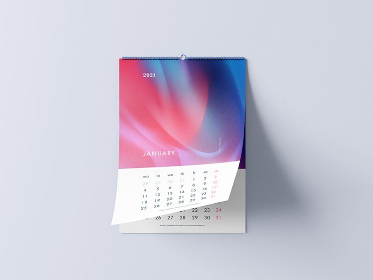免费挂历日历设计提案样机PSD模板 Wall Calendar Mockup