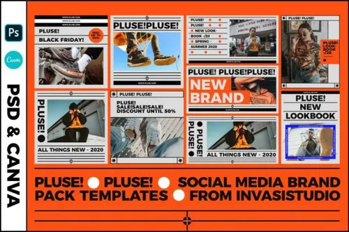 复古潮流酸性艺术极简主义者社交媒体品牌模板 PLUSE!-SOCIAL