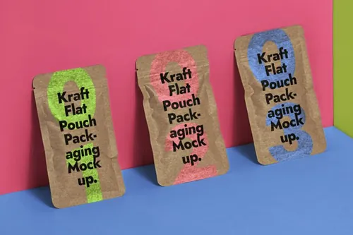 牛皮纸自封袋包装样机 Psd Kraft Flat Pouch Packaging Mockup