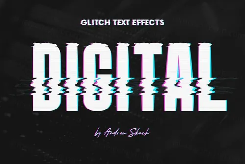 老式复古朋克RGB故障信号错位文字特效风格PSD模板 Glitch Effects